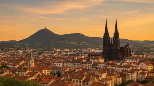 Vue de Clermont-Ferrand : la cathédrale et le puy de Dôme